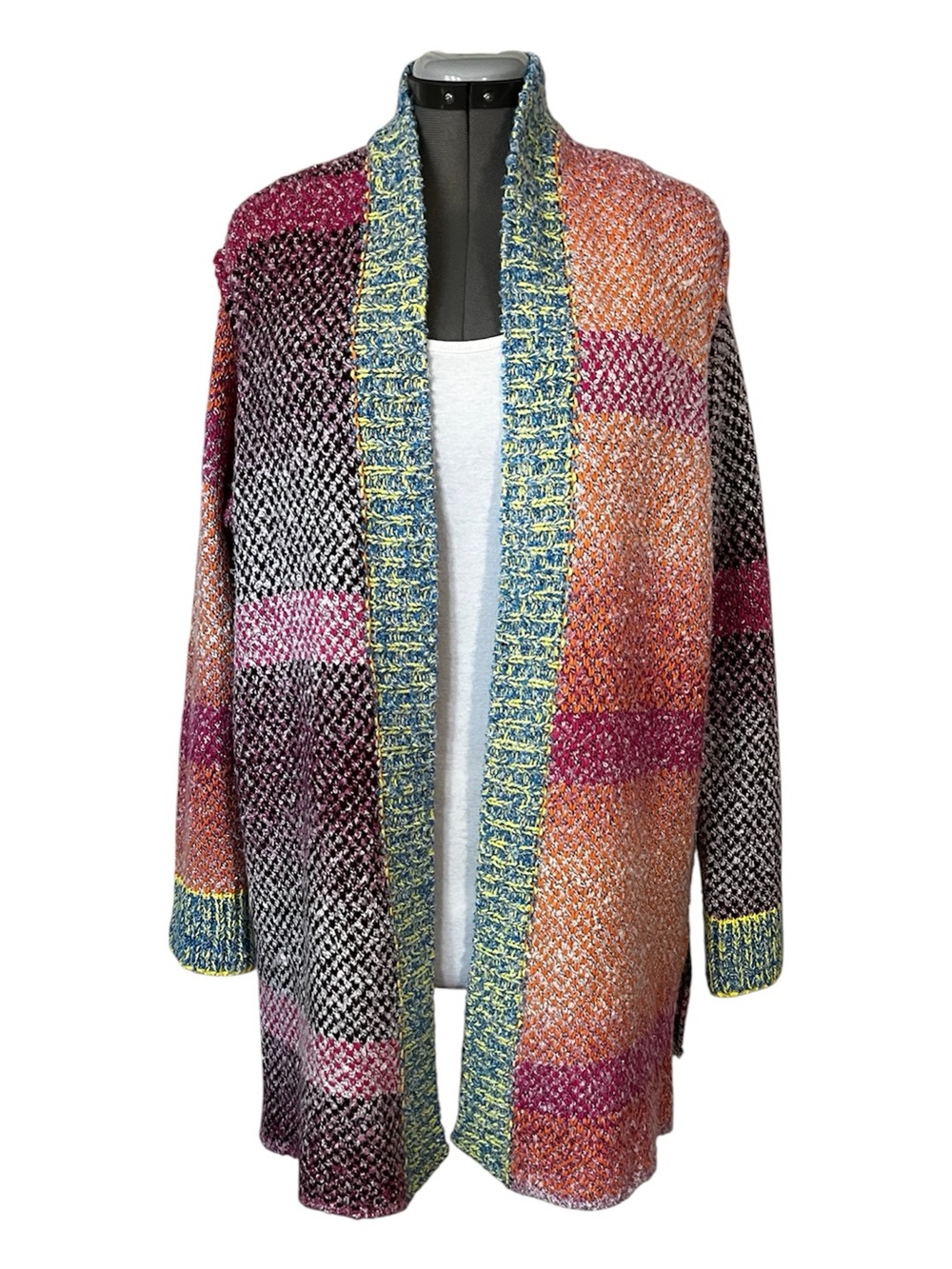Dex colourblock patchwork style open front cardigan L